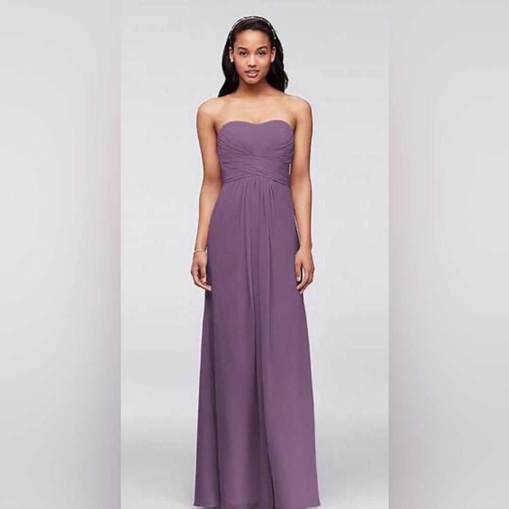 David’s bridal strapless bridesmaid dress in wisteria